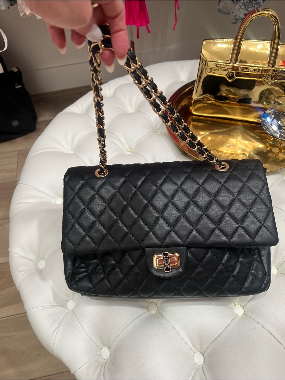 Bagdley Mischka Quilted Chain-Handle Shoulder Bag